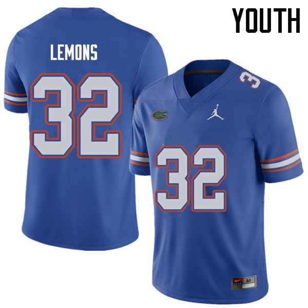 Youth NCAA Florida Gators Adarius Lemons #32 Stitched Authentic Jordan Brand Royal College Football Jersey WCR6065IX